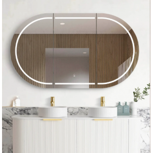 Bondi Matte White Oval Led Mirror Shaving Cabinet 1500*900